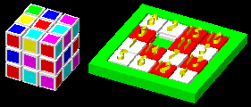Cube magique
(Rubrik's Cube®) et le jeu à pousser des 15 nombres